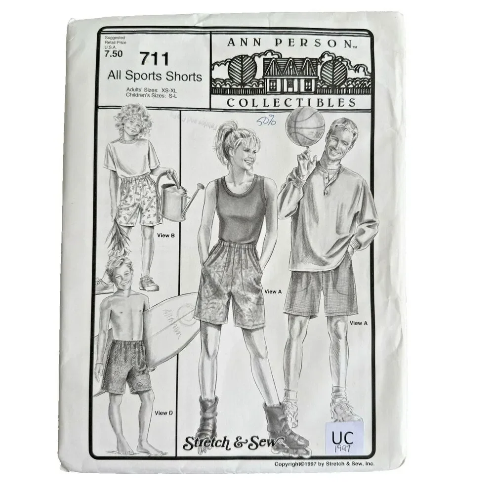 Vtg Stretch & Sew 711 Sewing Pattern ALL SPORTS Shorts & Swim Trunks Kids Adults